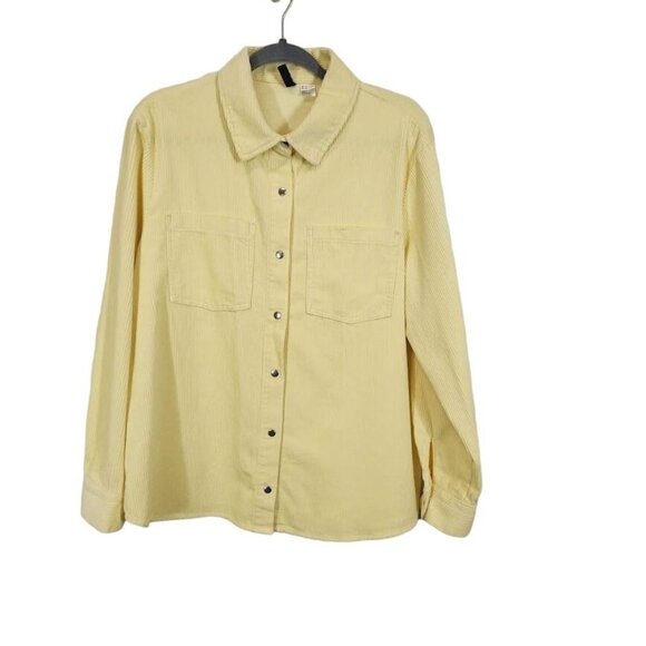 H&M Divided Corduroy Button Down Shirt in Pastel Yellow - Size‎ Medium - Picture 1 of 6